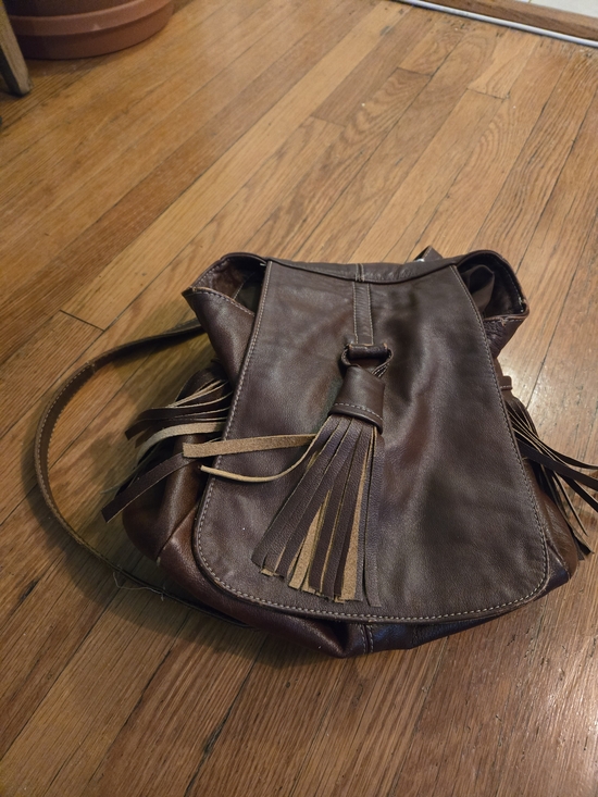 Handbags - Dark Brown Leather Fringe Shoulder Bag - Unbranded